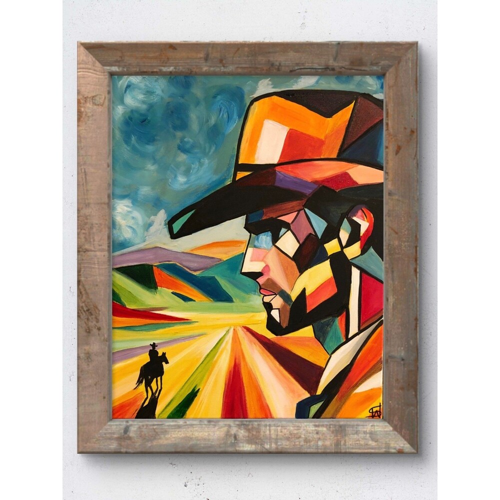 WS original western cowboy painting 16X20 canvas modern expressionist fine art